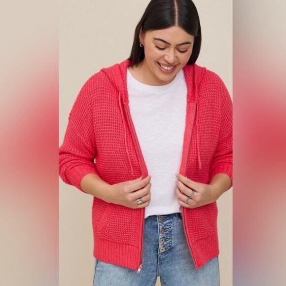 Torrid berry knit waffle cardigan hoodie jacket woven - Picture 1 of 11